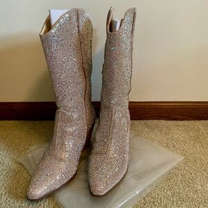 Wide Calf, Wide Width Rhinestone Boots 9W